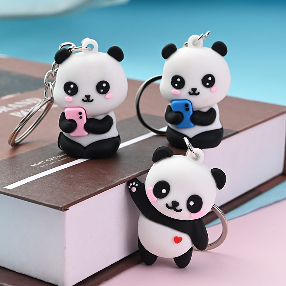 Car Accessories Gift Ideas - Niedlicher Cartoon-Panda-Paar-Schlüsselanhänger - Modisches Auto- und