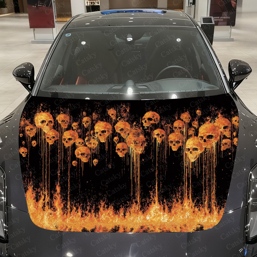 Car Accessories Gift Ideas - Flammen- und Totenkopf-Aufkleber für die Motorhaube