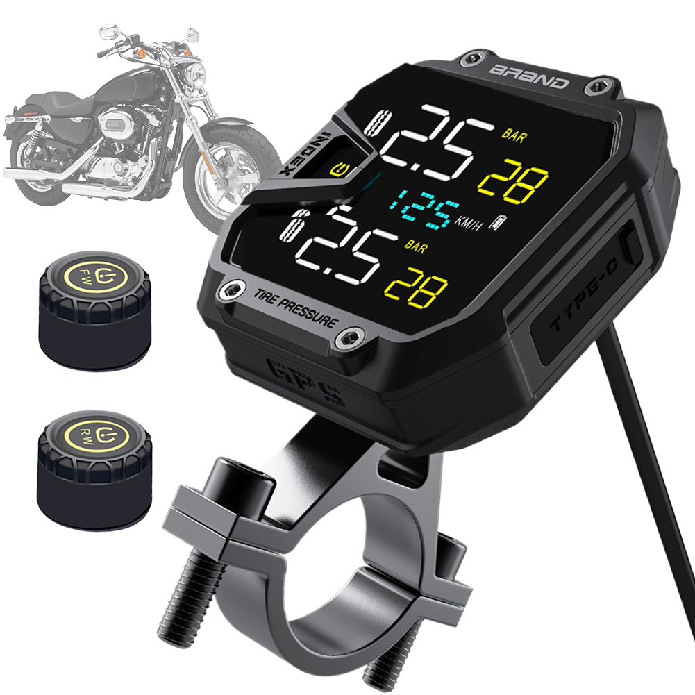 Tire Pressure Monitor - Motorrad-Luftdrucküberwachungssensor USB QC3.0 Lade-Solar-Reifendetektorsystem IP67 Wasserdichtes