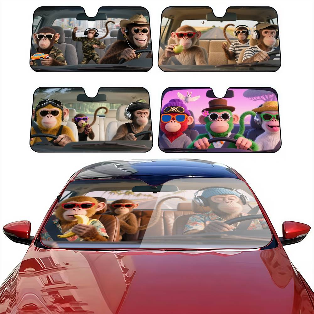 Car Accessories Outside - Lustiger Affe Fahrer Auto Sonnenschutz Vorhänge