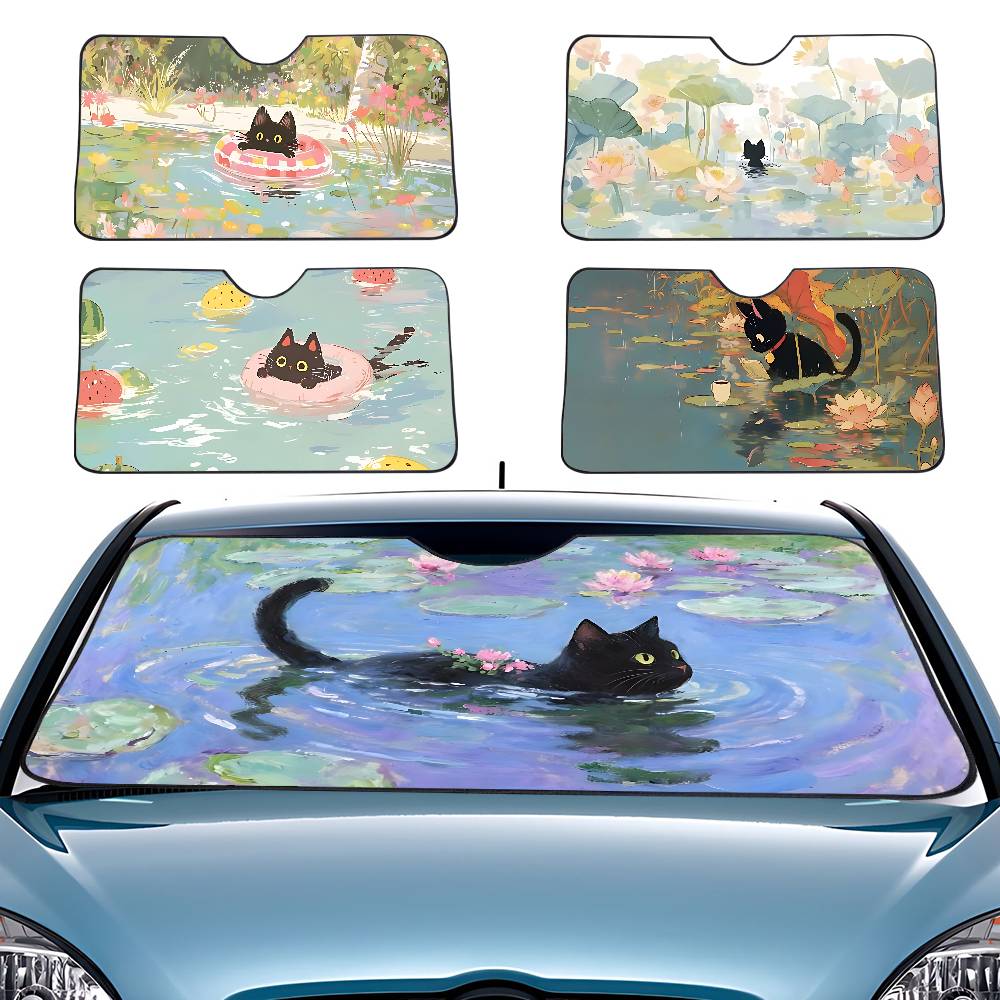 Car Accessories Outside - Cartoon Katze im Lotusblatt Auto Sonnenschutz