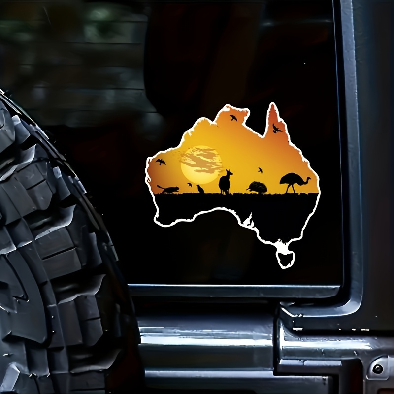 Car Accessories Australia - Vinyl-Aufkleber mit australischer Flagge und Wildtier-Silhouetten